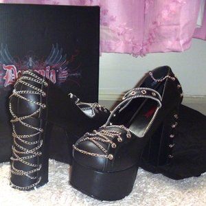 Demonia Size 11 Black Platform Mary Janes with Chains! Super Gothic!